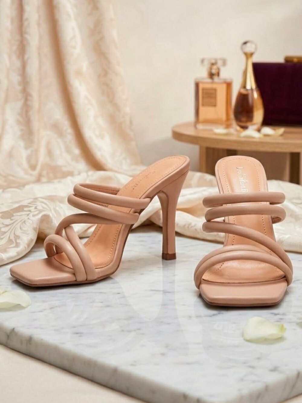 Strappy Nude High Heel Sandals With Square Toe And Stiletto Design LovMark Women